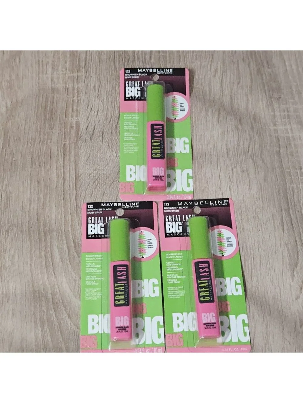 3 Maybelline Great Lash BIG #132 Brownish Black Mascara NEW SEALED CARDED
